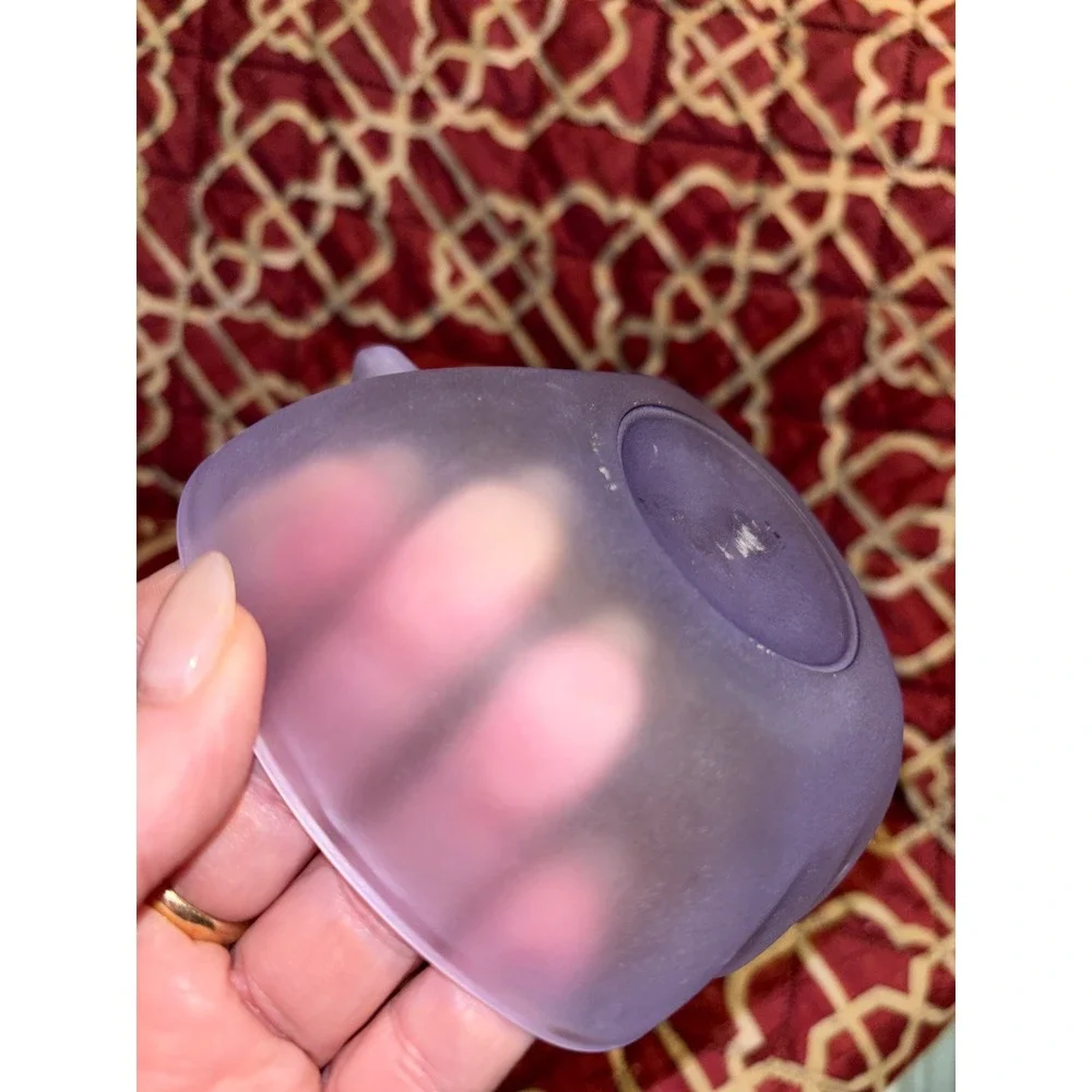 Purple Frosted Glass Apple Shaped Bowls Set of 2 Leaf Detail Satin Finish 5in